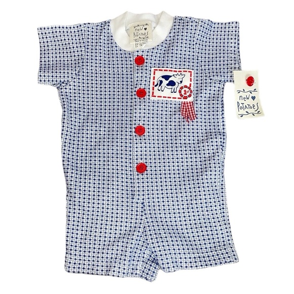 New Potatoes Vintage Boutique Cow Infant Romper - Picture 1 of 5
